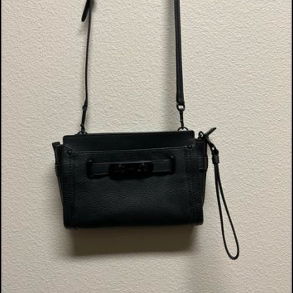 Coach Mini Matte Black Crossbody Purse with removable wrist strap